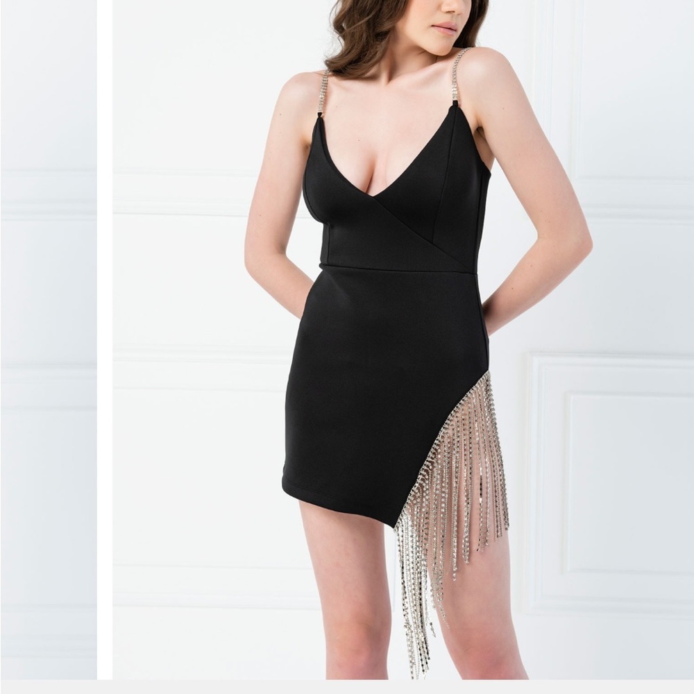 NWT KIKI RIKI Rhinestone /silver beaded fringe dress